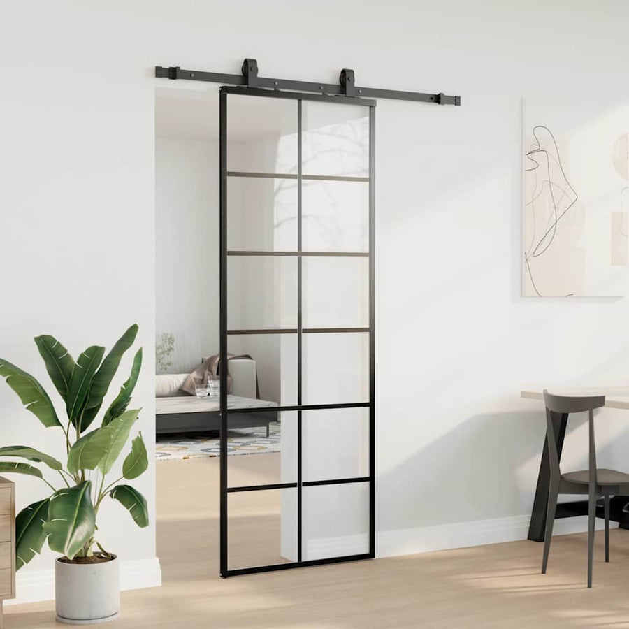 Schuifdeur met beslagset 76x205 cm ESG glas zwart