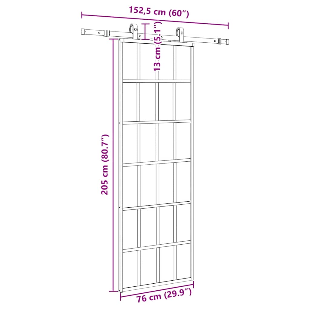 Schuifdeur met beslagset 76x205 cm ESG glas zwart