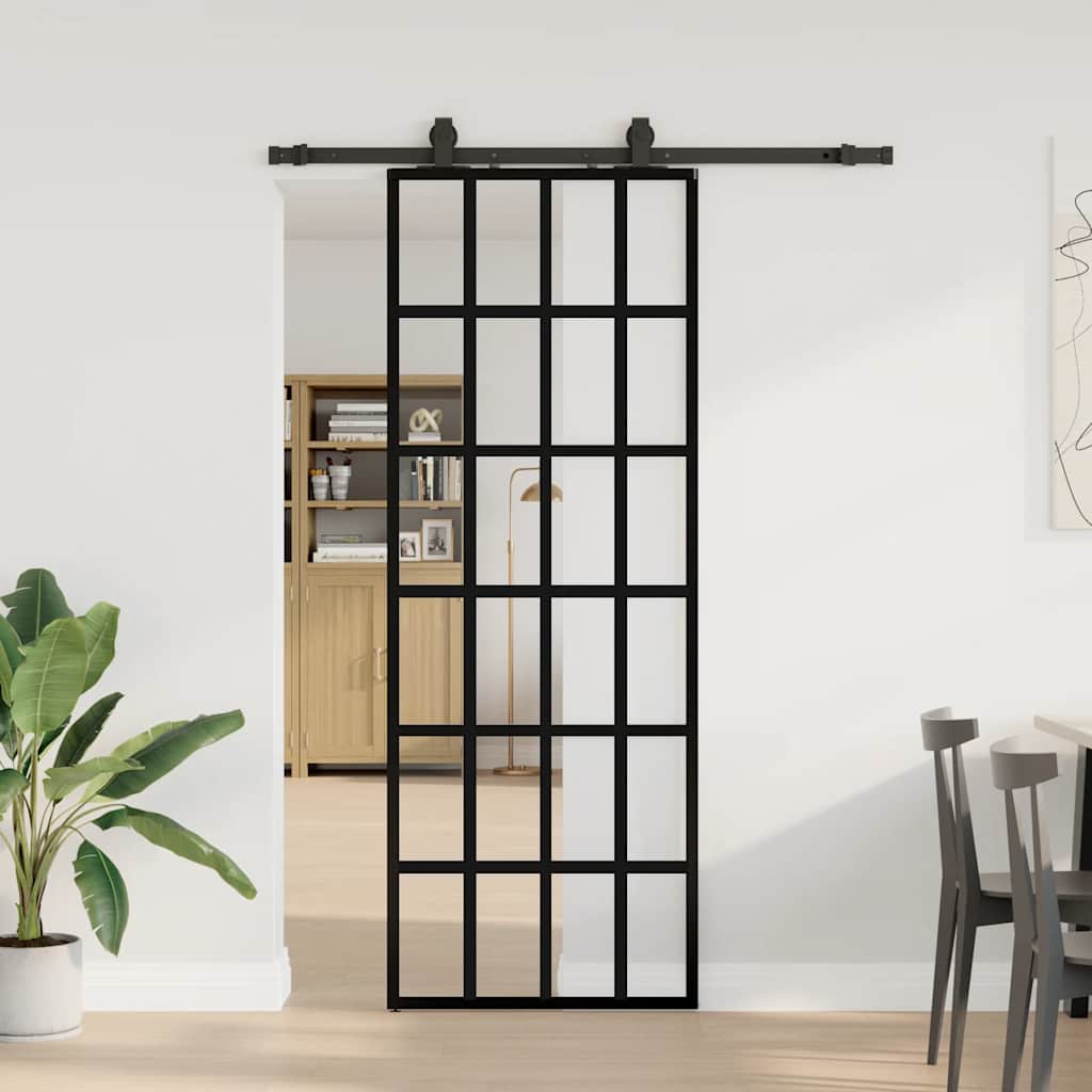 Schuifdeur met beslagset 76x205 cm ESG glas zwart