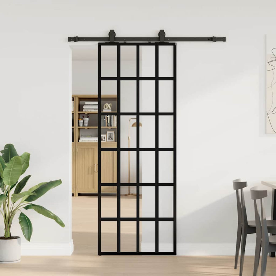 Schuifdeur met beslagset 76x205 cm ESG glas zwart