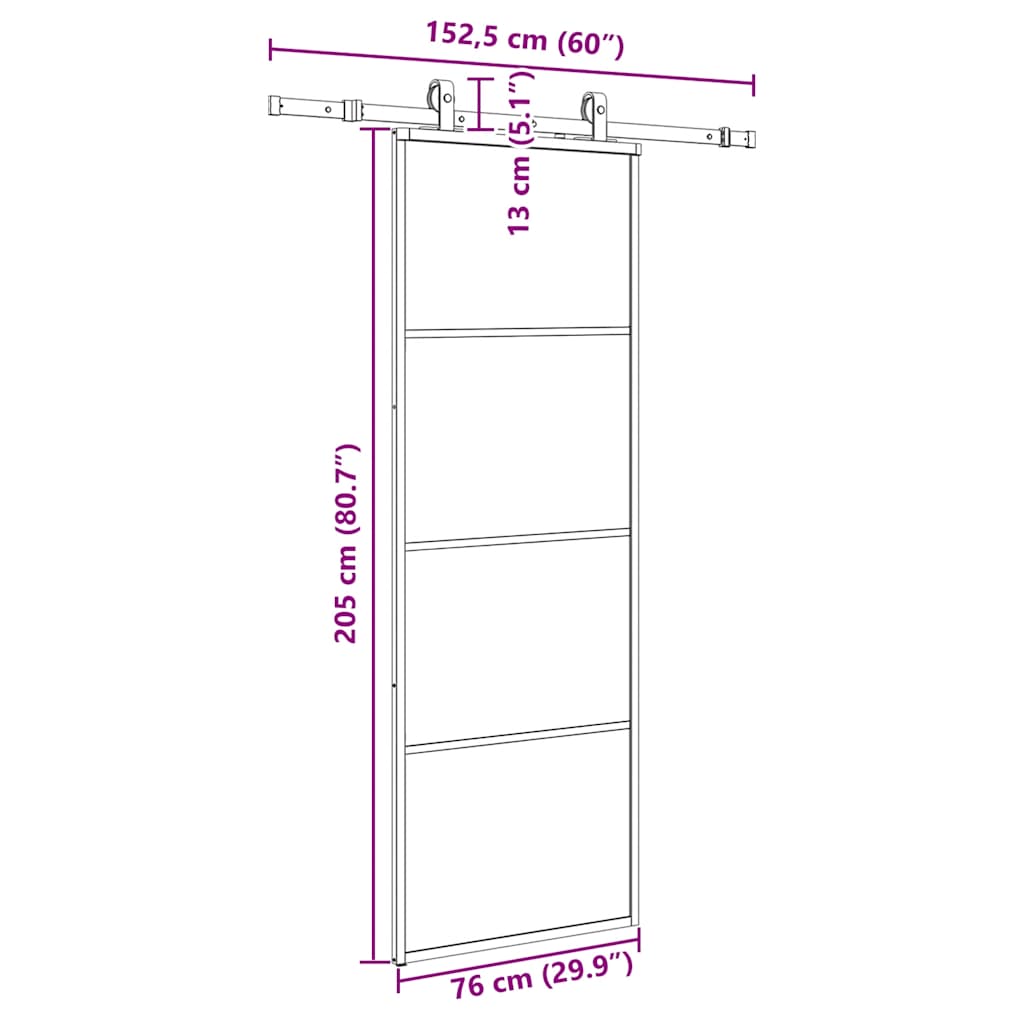 Schuifdeur met beslagset 76x205 cm ESG glas zwart