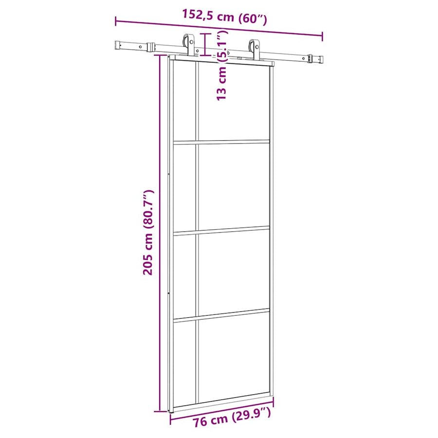 Schuifdeur met beslagset 76x205 cm ESG glas zwart