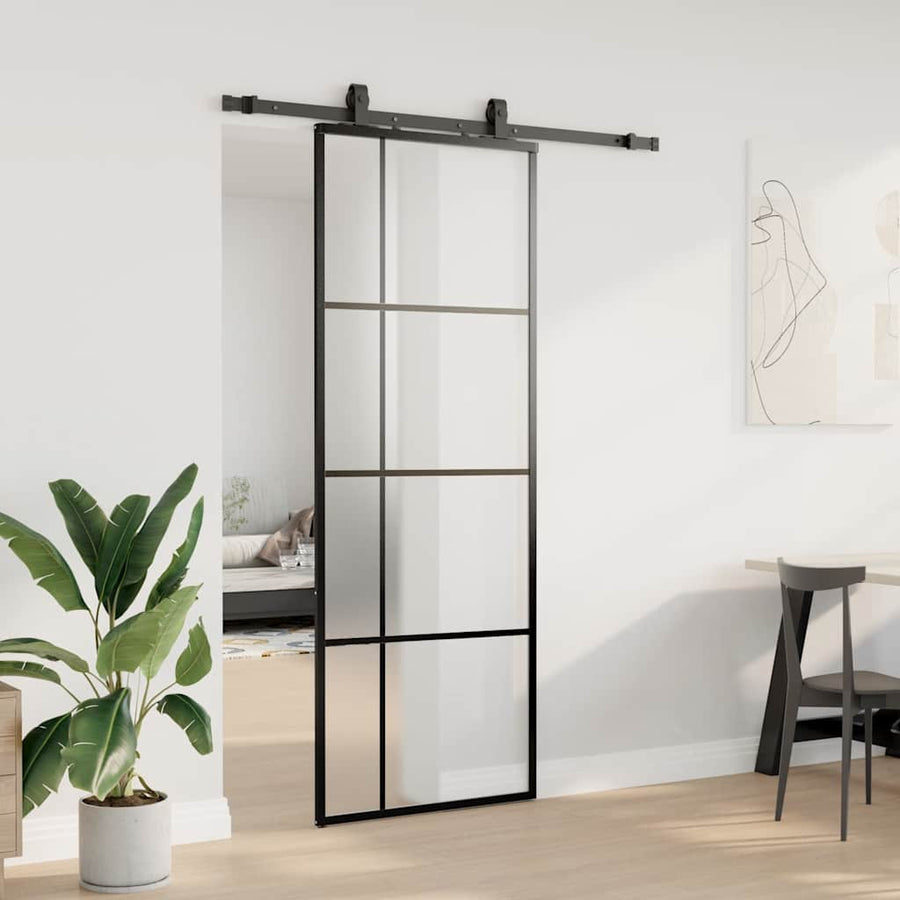 Schuifdeur met beslagset 76x205 cm ESG glas zwart