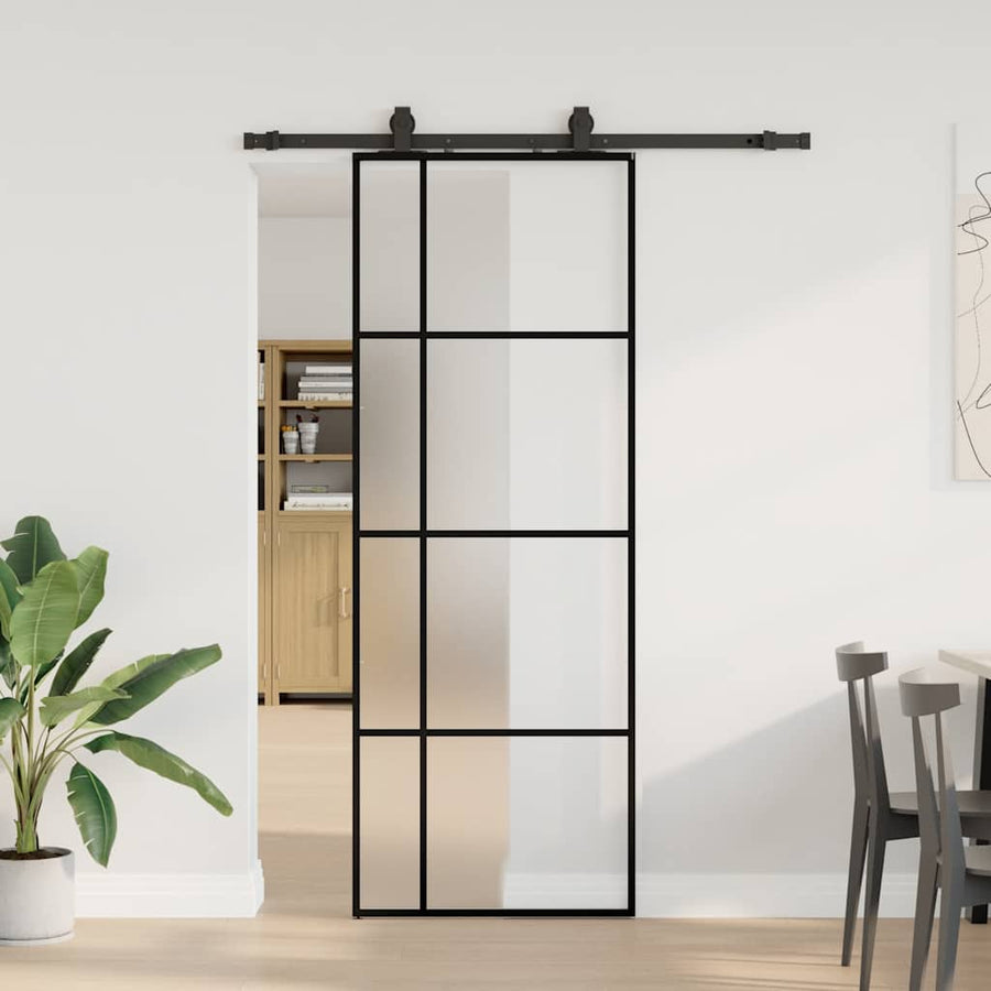 Schuifdeur met beslagset 76x205 cm ESG glas zwart