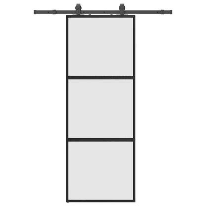 Schuifdeur met beslagset 76x205 cm gehard glas zwart