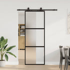 Sliding door with hardware set 76x205 cm tempered glass black