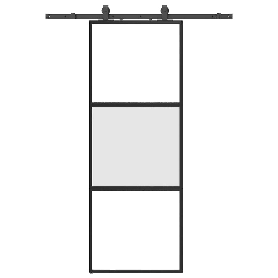 Schuifdeur met beslagset 76x205 cm gehard glas zwart