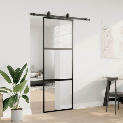 Schuifdeur met beslagset 76x205 cm gehard glas zwart