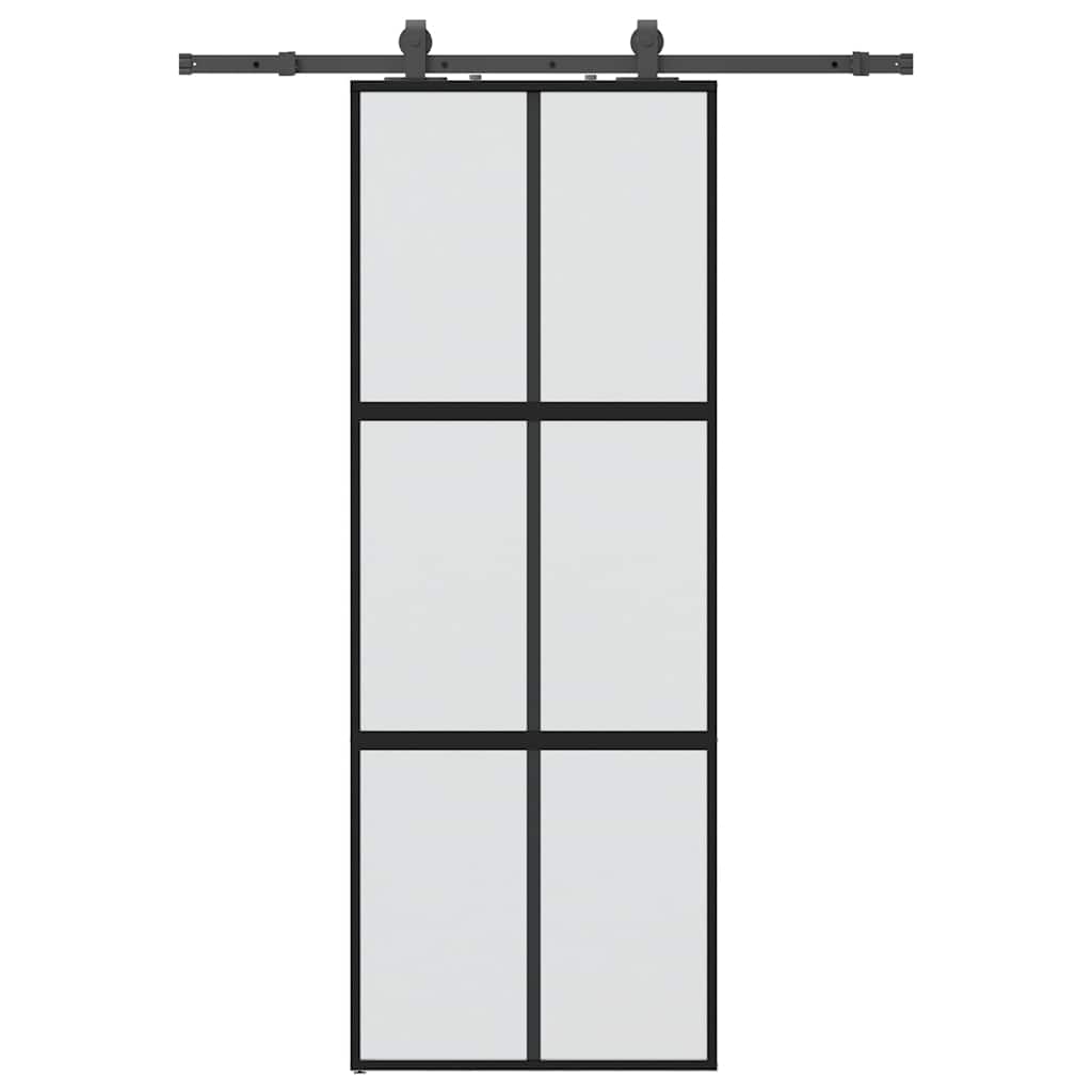Schuifdeur met beslagset 76x205 cm gehard glas zwart