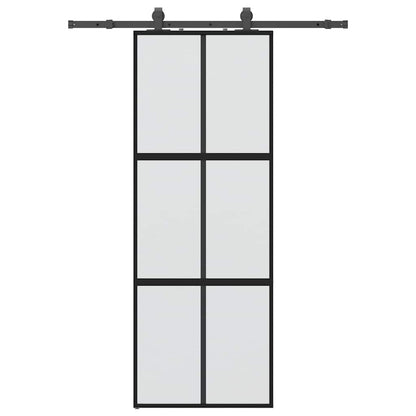 Schuifdeur met beslagset 76x205 cm gehard glas zwart