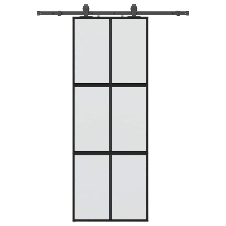 Schuifdeur met beslagset 76x205 cm gehard glas zwart