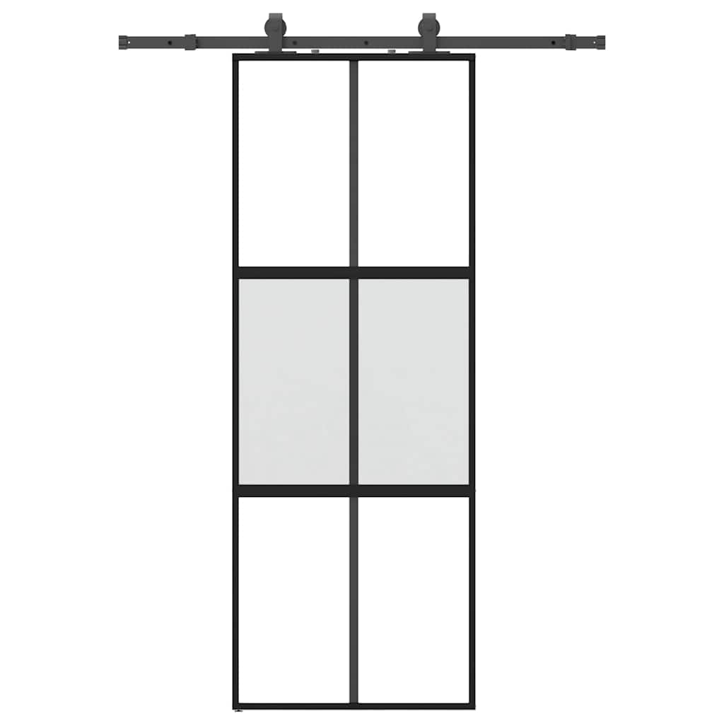Schuifdeur met beslagset 76x205 cm gehard glas zwart