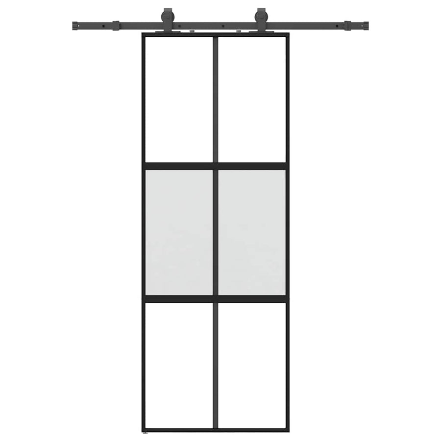 Schuifdeur met beslagset 76x205 cm gehard glas zwart