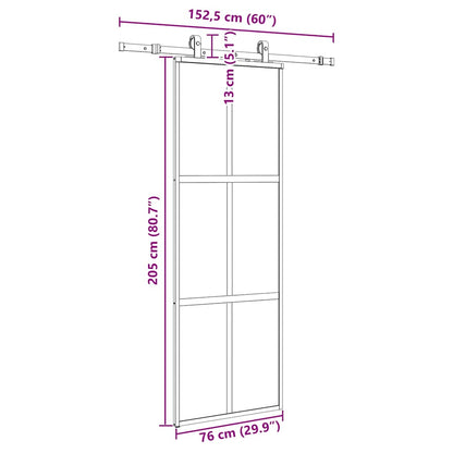 Schuifdeur met beslagset 76x205 cm gehard glas zwart