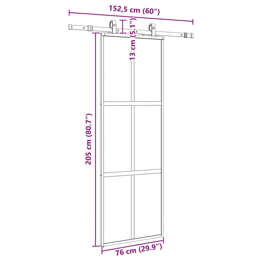 Schuifdeur met beslagset 76x205 cm gehard glas zwart