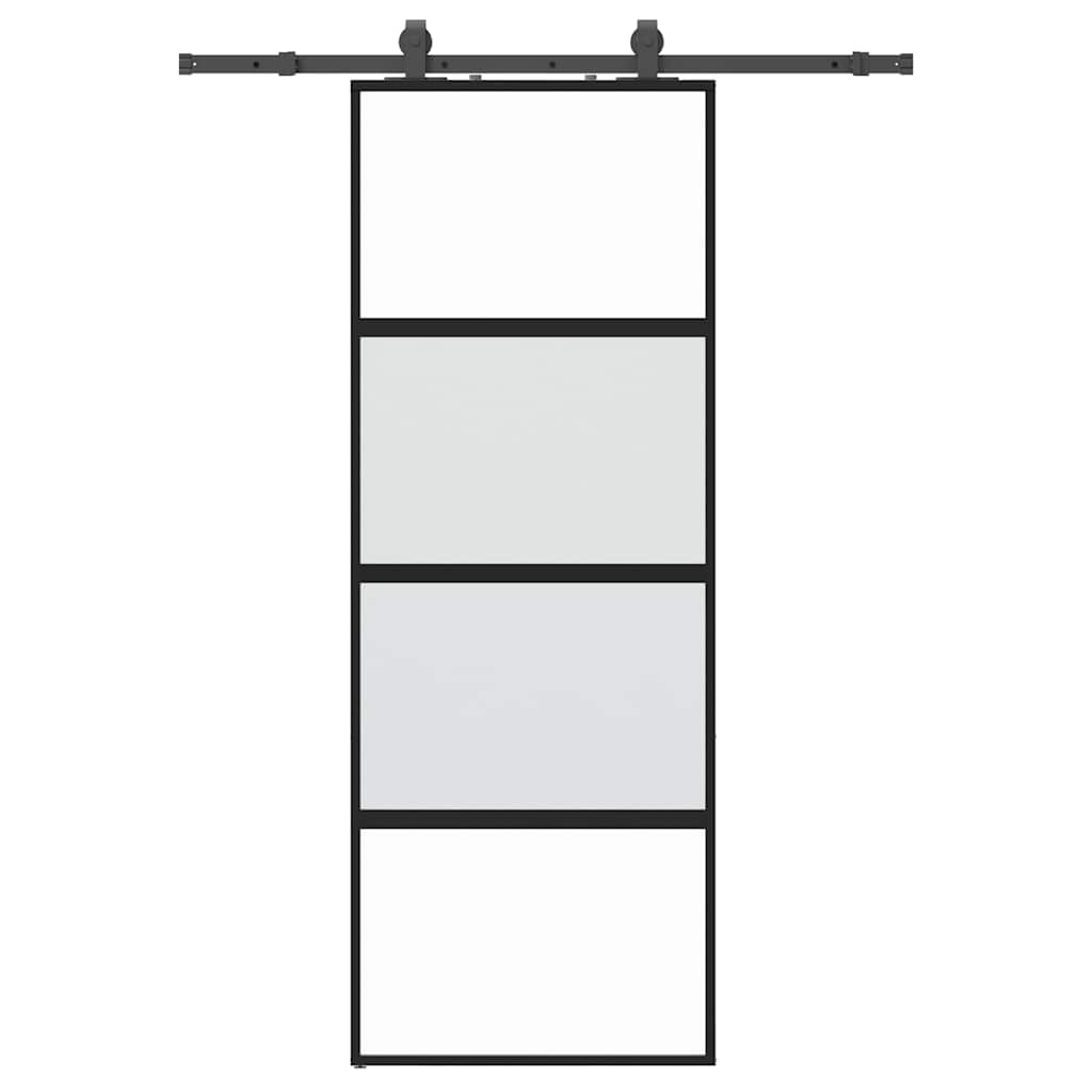 Schuifdeur met beslagset 76x205 cm gehard glas zwart