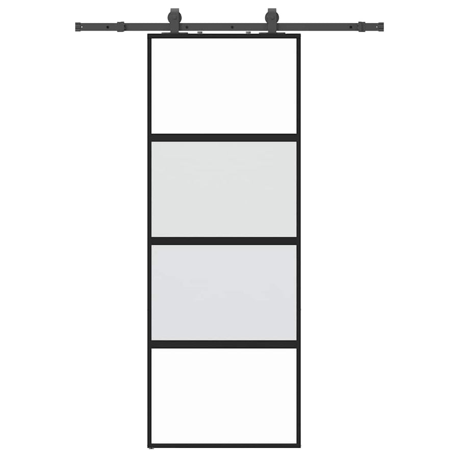 Schuifdeur met beslagset 76x205 cm gehard glas zwart