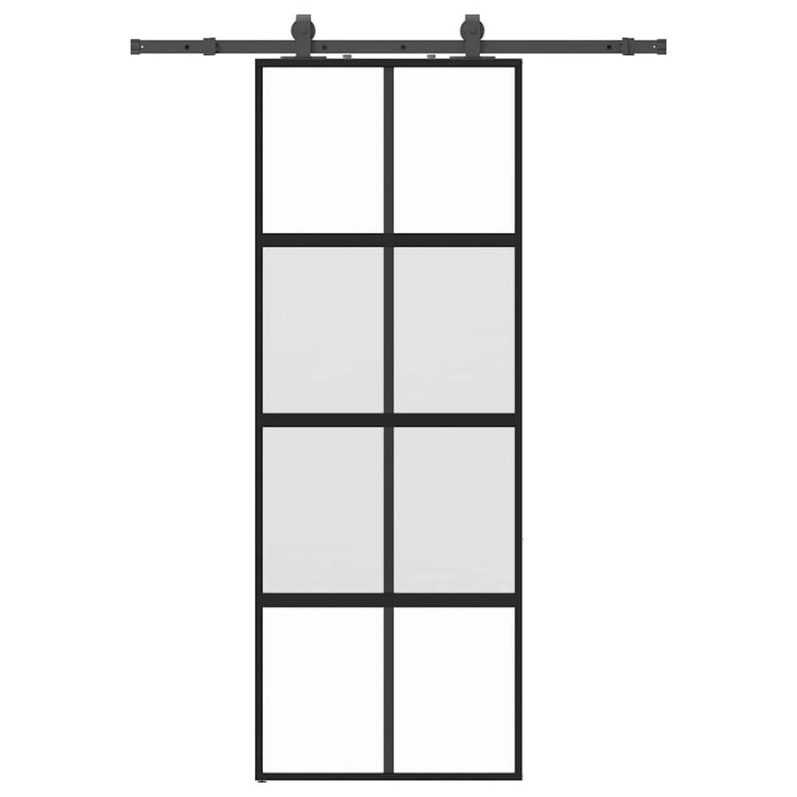 Schuifdeur met beslagset 76x205 cm gehard glas zwart