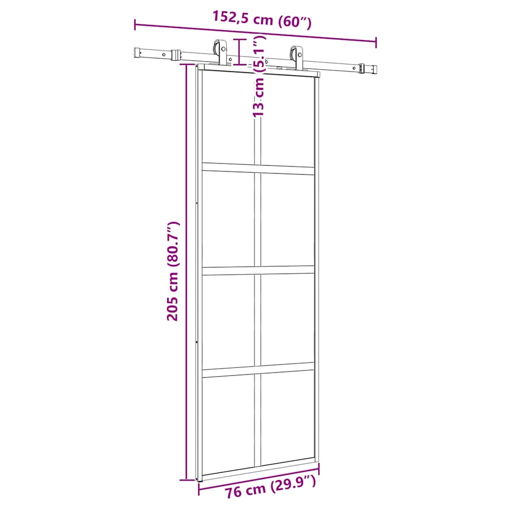 Schuifdeur met beslagset 76x205 cm gehard glas zwart
