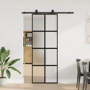 Schuifdeur 76x205 cm gehard glas zwart met beslagset