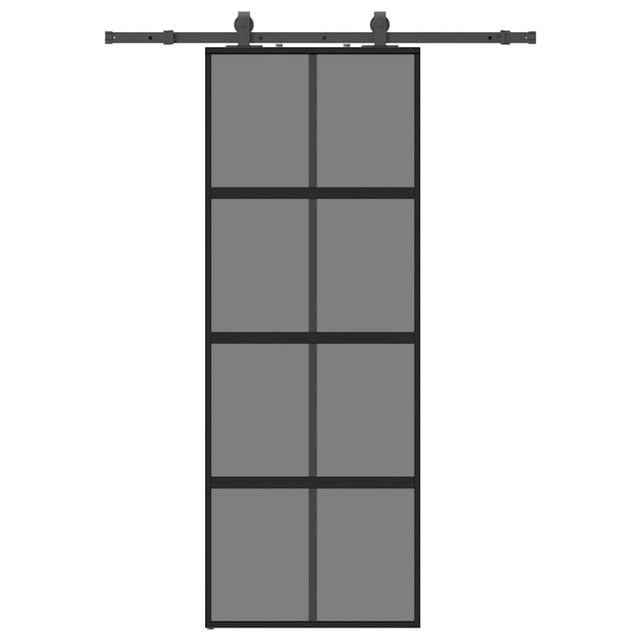 Schuifdeur met beslagset 76x205 cm gehard glas zwart