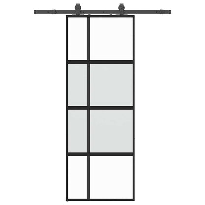 Schuifdeur met beslagset 76x205 cm gehard glas zwart