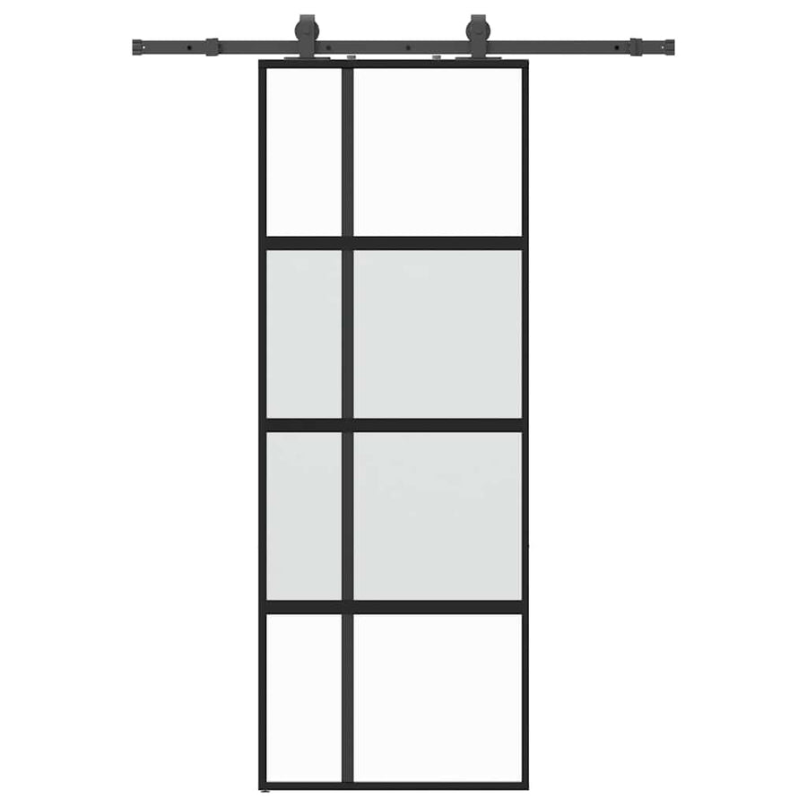 Schuifdeur met beslagset 76x205 cm gehard glas zwart