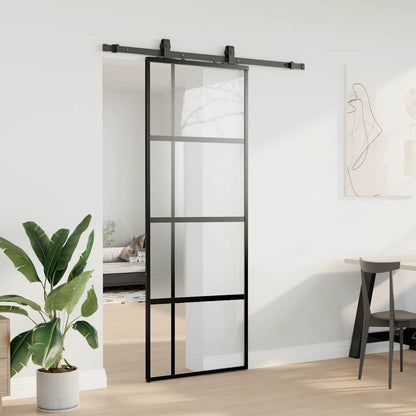 Schuifdeur met beslagset 76x205 cm gehard glas zwart