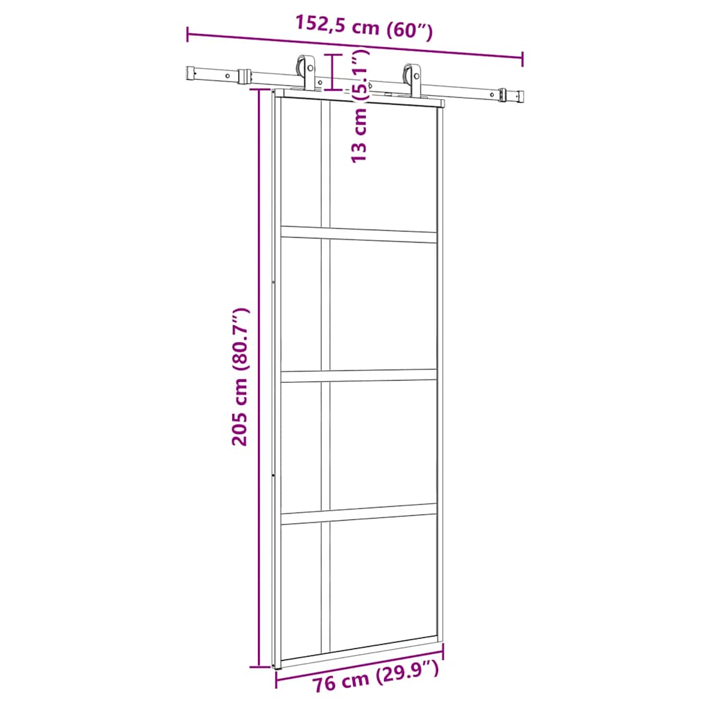 Schuifdeur met beslagset 76x205 cm gehard glas zwart
