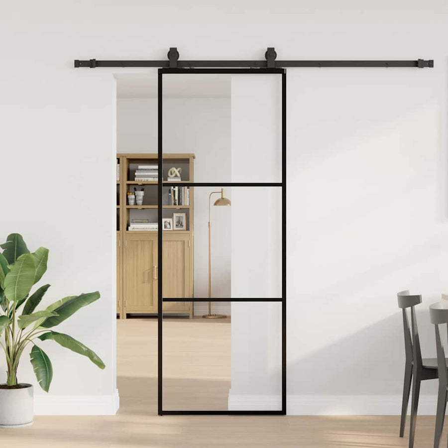 Schuifdeur met beslagset 76x205 cm ESG glas zwart