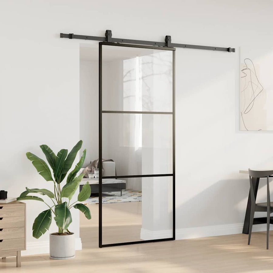 Schuifdeur met beslagset 90x205 cm ESG glas zwart