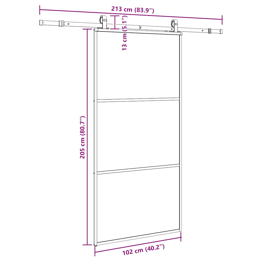 Schuifdeur met beslagset 102x205 cm ESG glas zwart