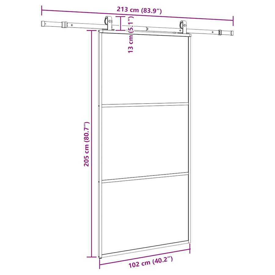 Schuifdeur met beslagset 102x205 cm ESG glas zwart