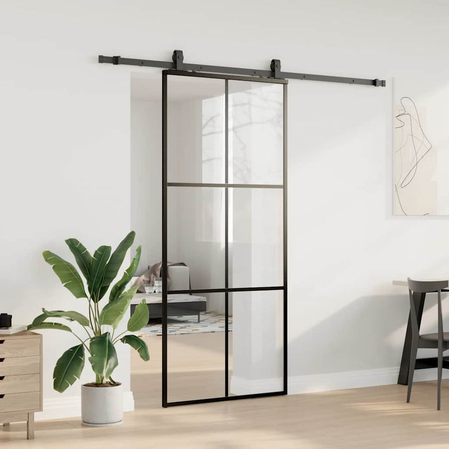 Schuifdeur met beslagset 90x205 cm ESG glas zwart