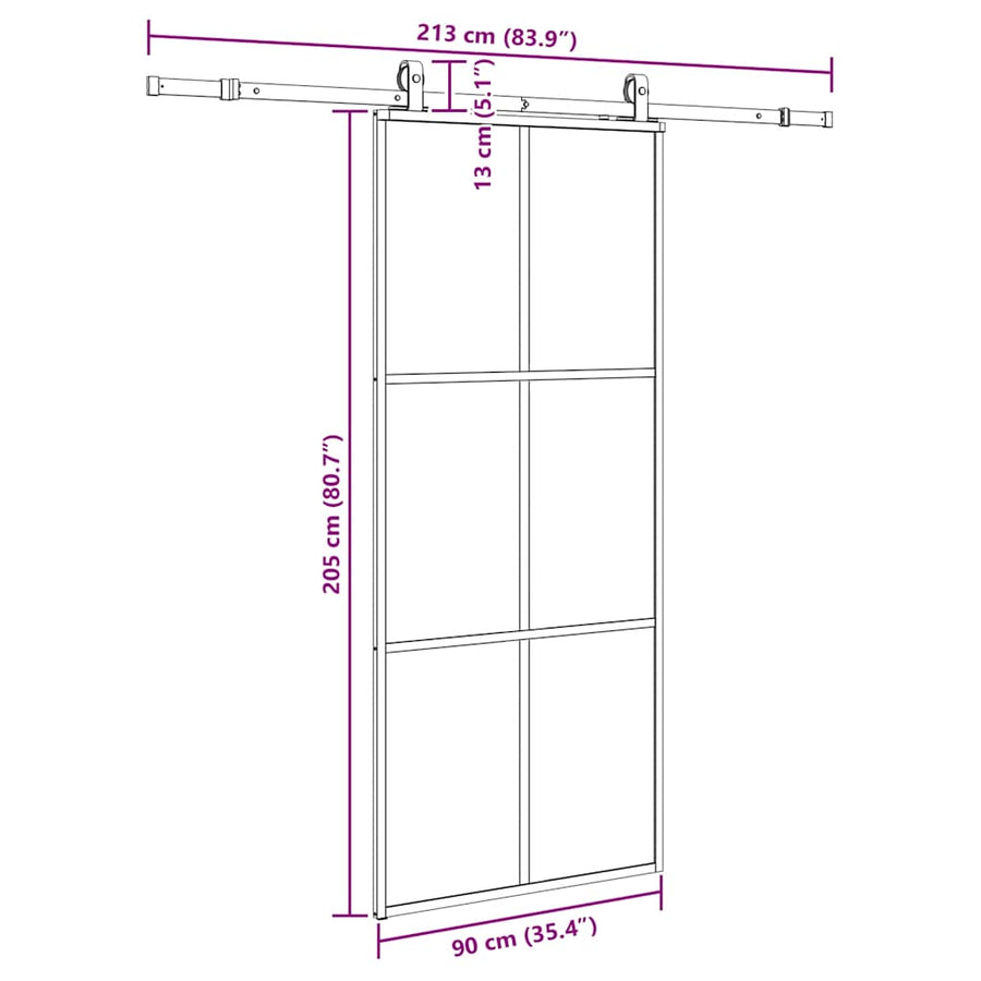 Schuifdeur met beslagset 90x205 cm ESG glas zwart