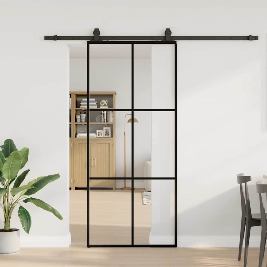 Schuifdeur met beslagset 90x205 cm ESG glas zwart