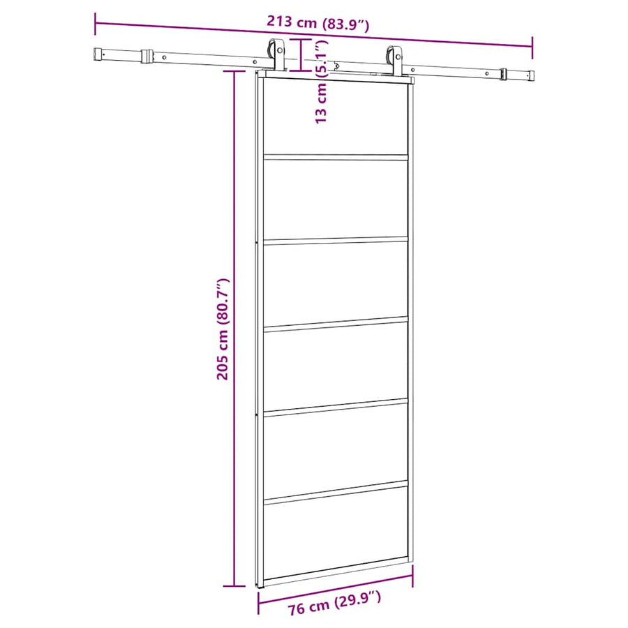Schuifdeur met beslagset 76x205 cm ESG glas zwart