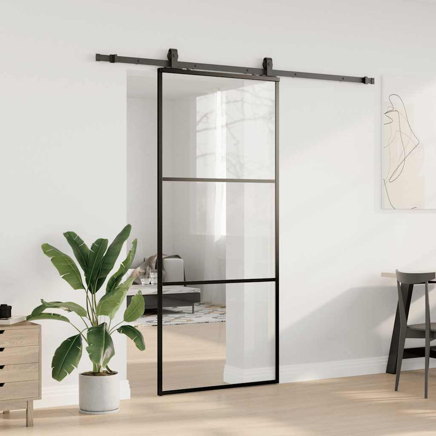 Schuifdeur met beslagset 90x205 cm ESG glas zwart