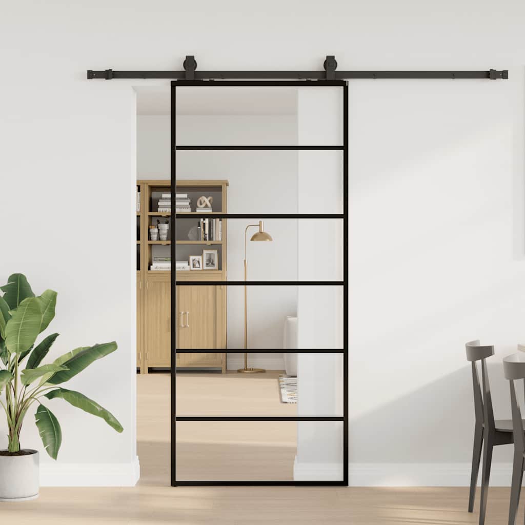 Schuifdeur met beslagset 90x205 cm ESG glas zwart