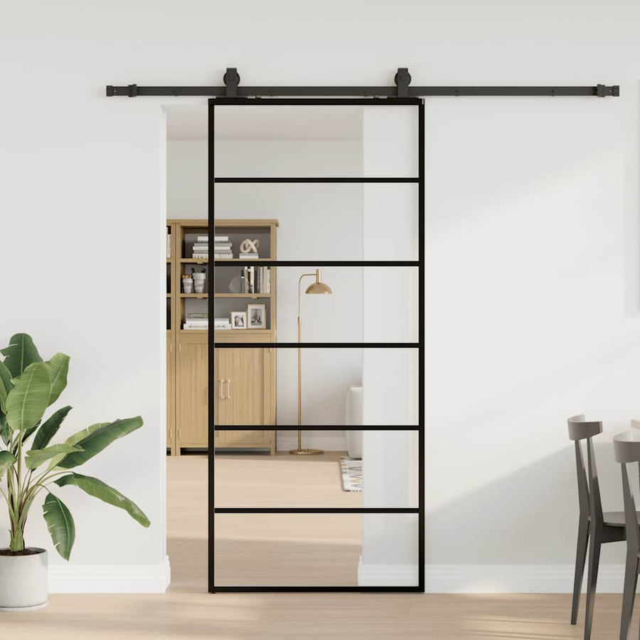 Schuifdeur met beslagset 90x205 cm ESG glas zwart