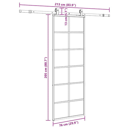 Schuifdeur met beslagset 76x205 cm ESG glas zwart
