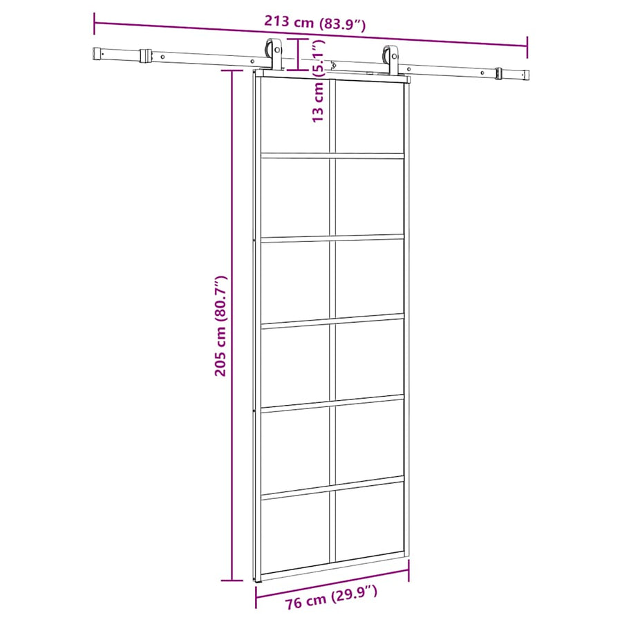 Schuifdeur met beslagset 76x205 cm ESG glas zwart