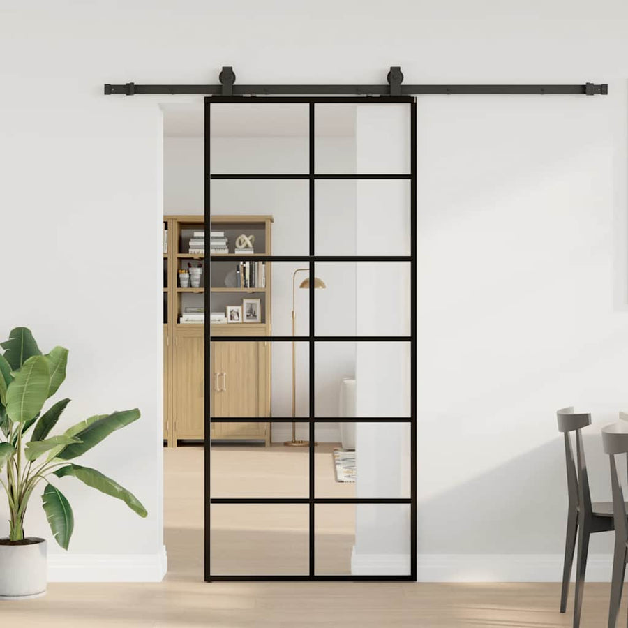 Schuifdeur met beslagset 90x205 cm ESG glas zwart