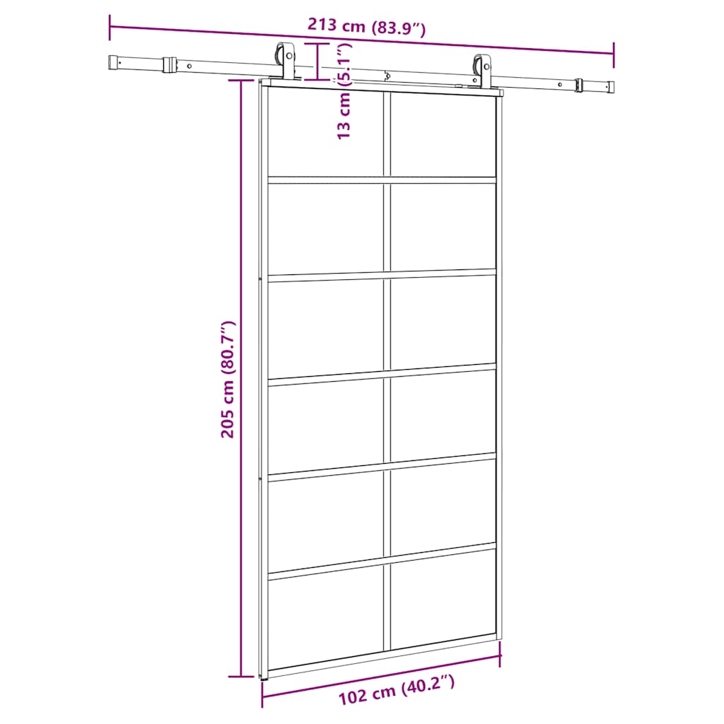 Schuifdeur met beslagset 102x205 cm ESG glas zwart