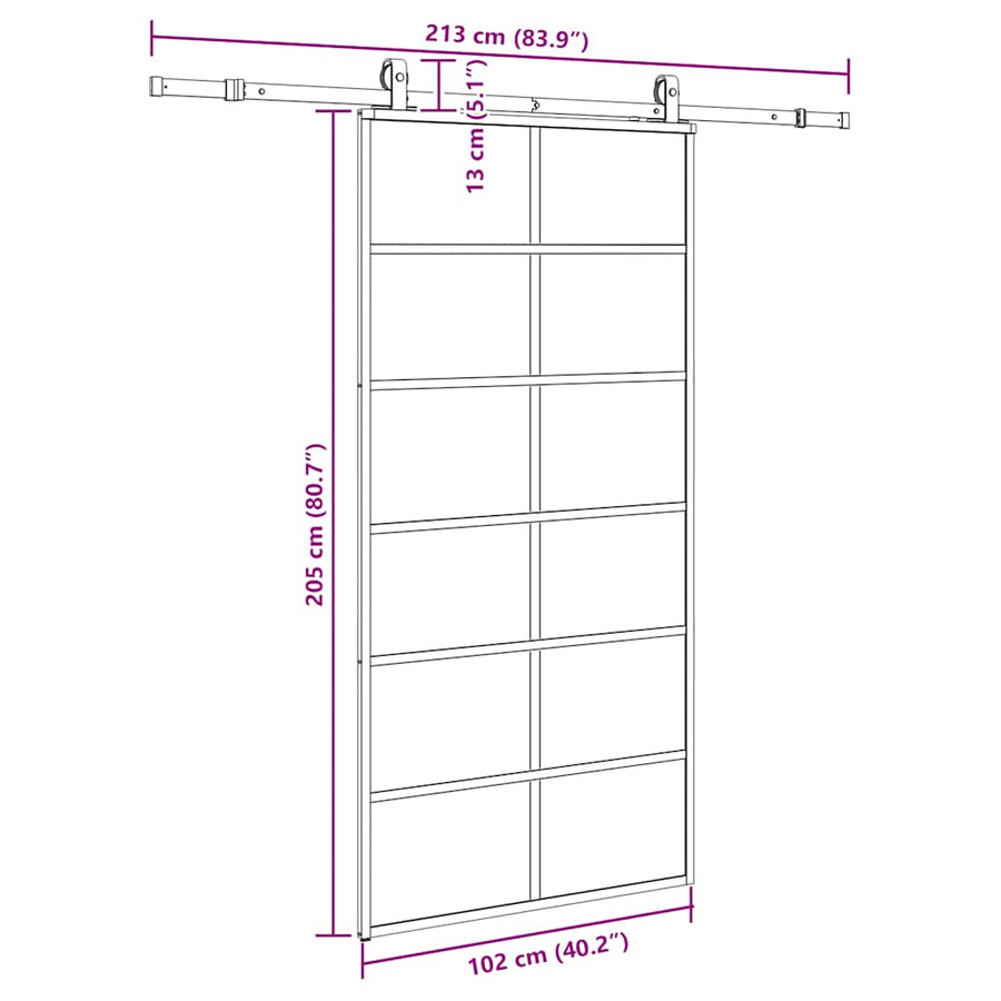 Schuifdeur met beslagset 102x205 cm ESG glas zwart