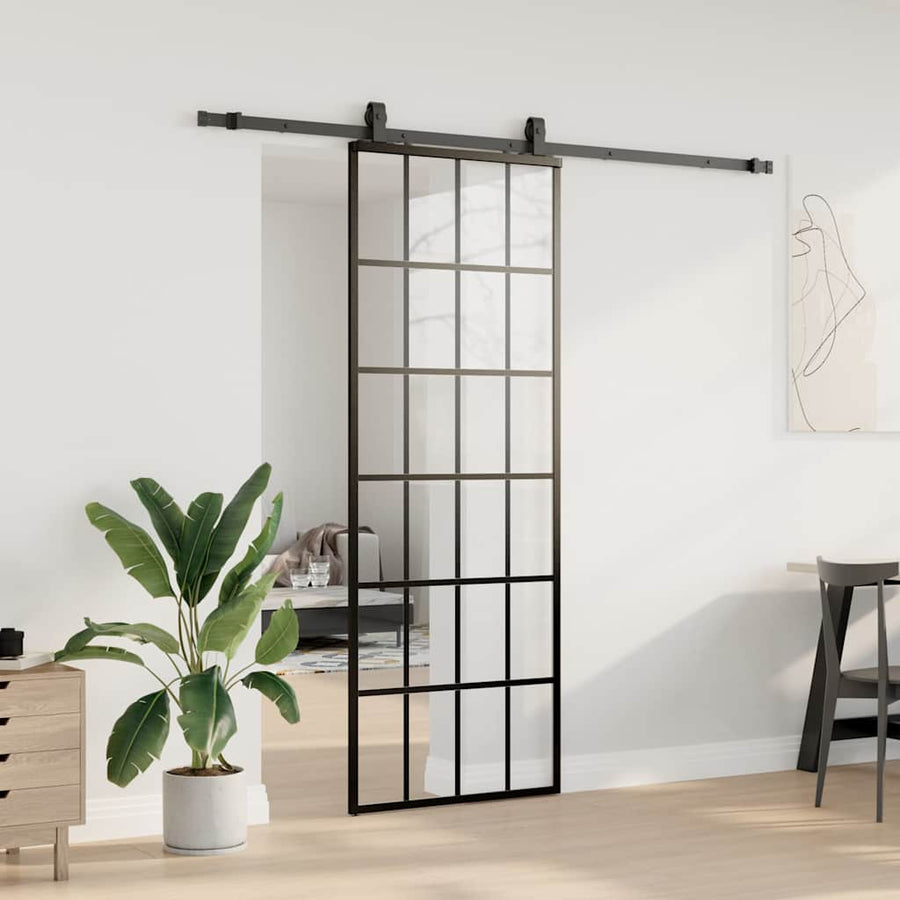 Schuifdeur met beslagset 76x205 cm ESG glas zwart