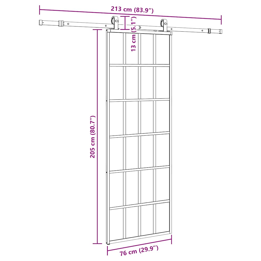 Schuifdeur met beslagset 76x205 cm ESG glas zwart