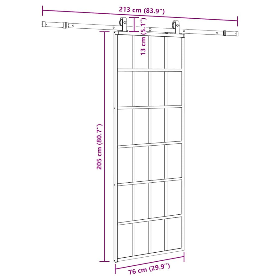 Schuifdeur met beslagset 76x205 cm ESG glas zwart