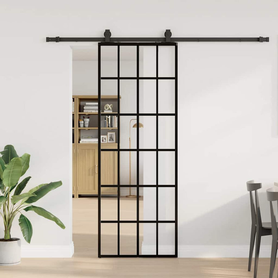 Schuifdeur met beslagset 76x205 cm ESG glas zwart