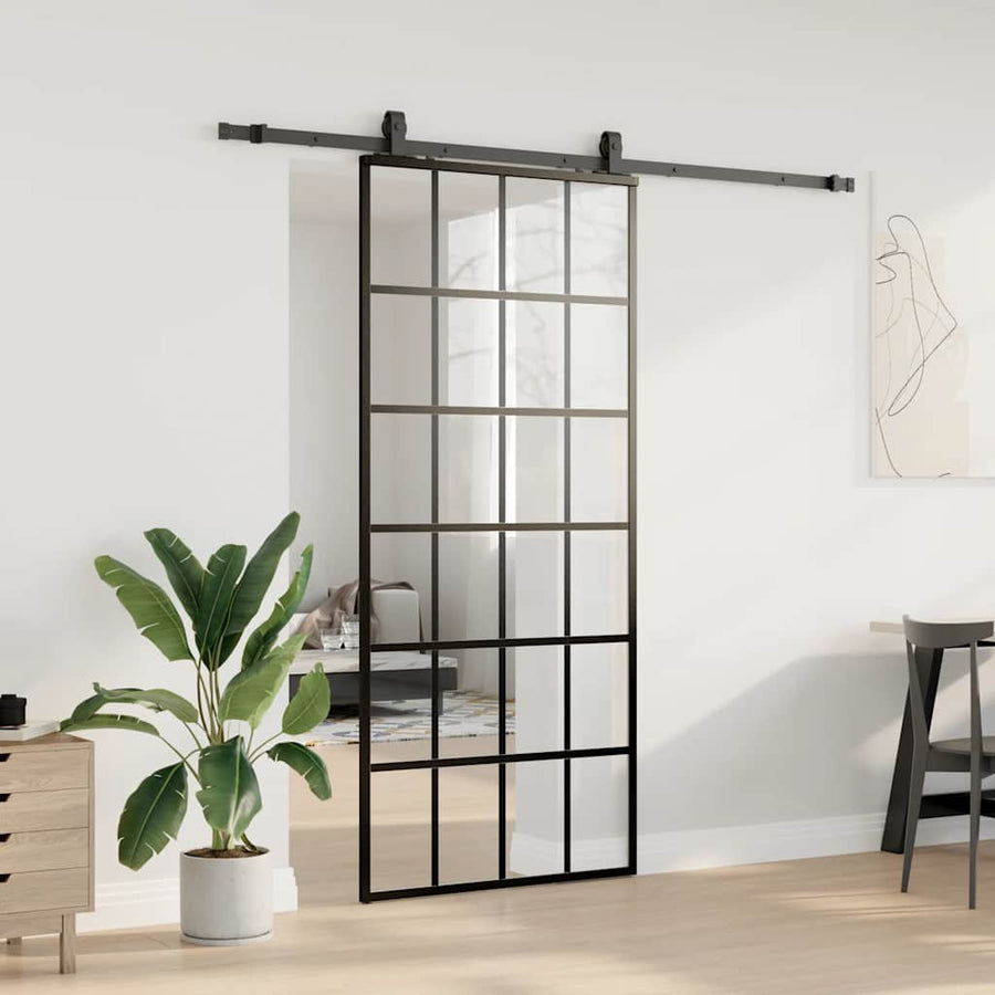 Schuifdeur met beslagset 90x205 cm ESG glas zwart